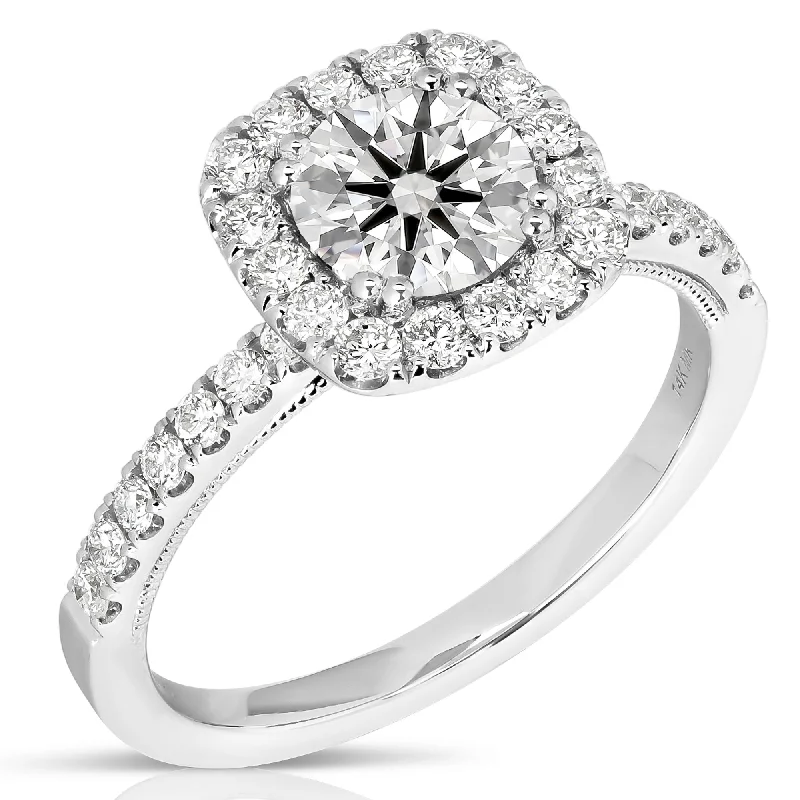 Ladies engagement rings chinese knot -1 1/2 Ctw Cushion Halo Lab Grown Diamond Engagement Ring in 14 Karat White Gold