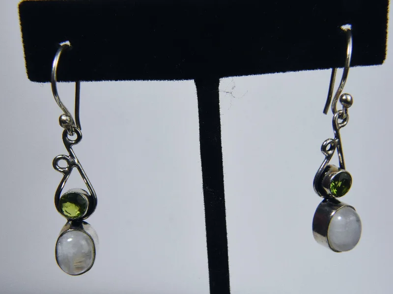 Ladies earrings infinity symbol -Blue Flash Moonstone and Peridot Silver Earrings