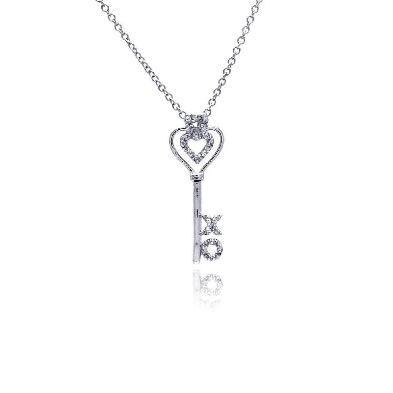 ladies necklaces flashy-Silver 925 Rhodium Plated X O Open Heart CZ Necklace - BGP00367