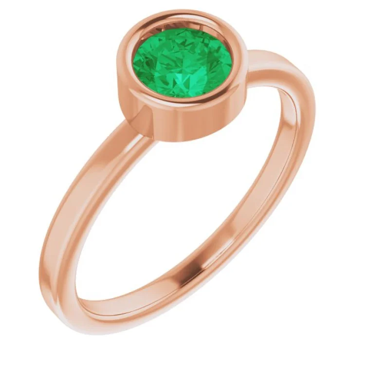 Ladies rings medieval theme -14K Rose 5.5 mm Natural Emerald Ring