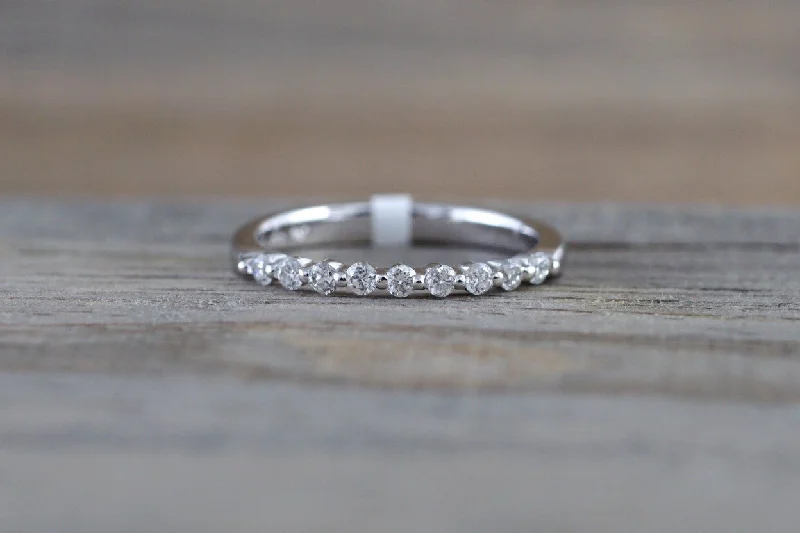 Ladies engagement rings dream ring -14k White Gold Diamond Stackable Band Engagement Promise Ring Love Bead Single Prong