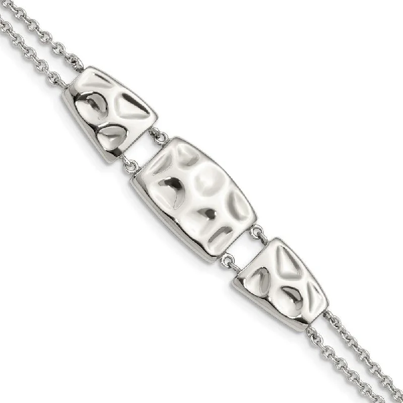 ladies bracelets splurge-Stainless Steel Polished Textured w/ 1in ext Bracelet