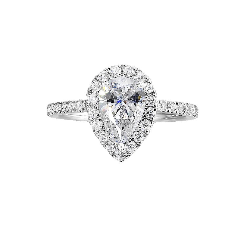 Ladies engagement rings pineapple accent -3/8 Ctw Daphne Diamond Pear Halo Engagement Ring Setting in 14 Karat White Gold