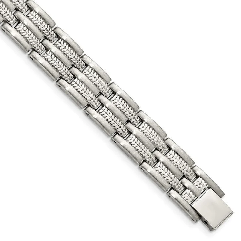 ladies bracelets best-Stainless Steel Brushed and Polished 8.75in Bracelet