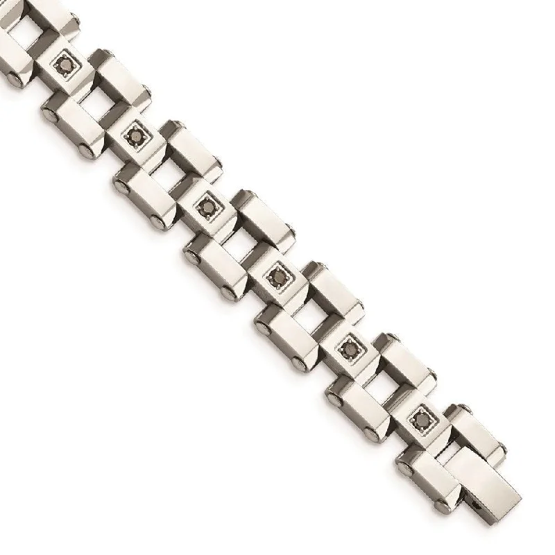 ladies bracelets christmas-Stainless Steel Polished & Black Diamonds 8.5in Bracelet