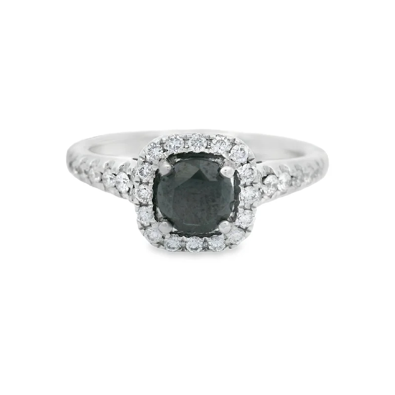 Ladies engagement rings sale price -Elegant Black Diamond Halo Engagement Ring