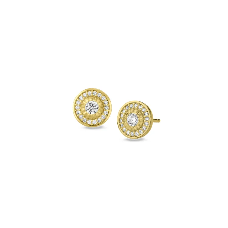 Ladies earrings wood drop -Gold Finish Sterling Silver Micropave Halo Earrings with Simulated Diamonds