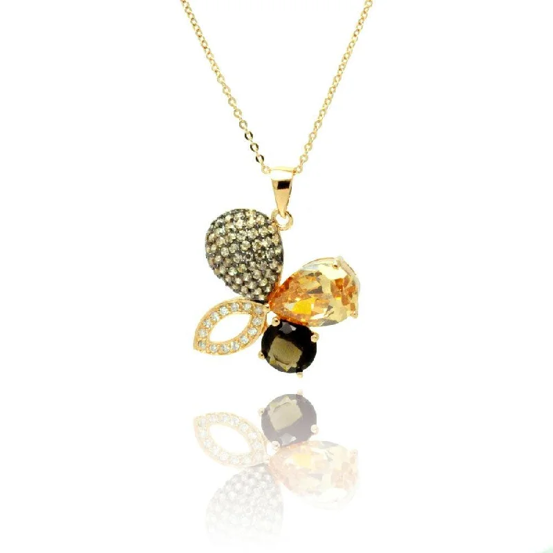 ladies necklaces swarovski-Silver 925 Gold Plated Flower CZ Necklace - BGP00774