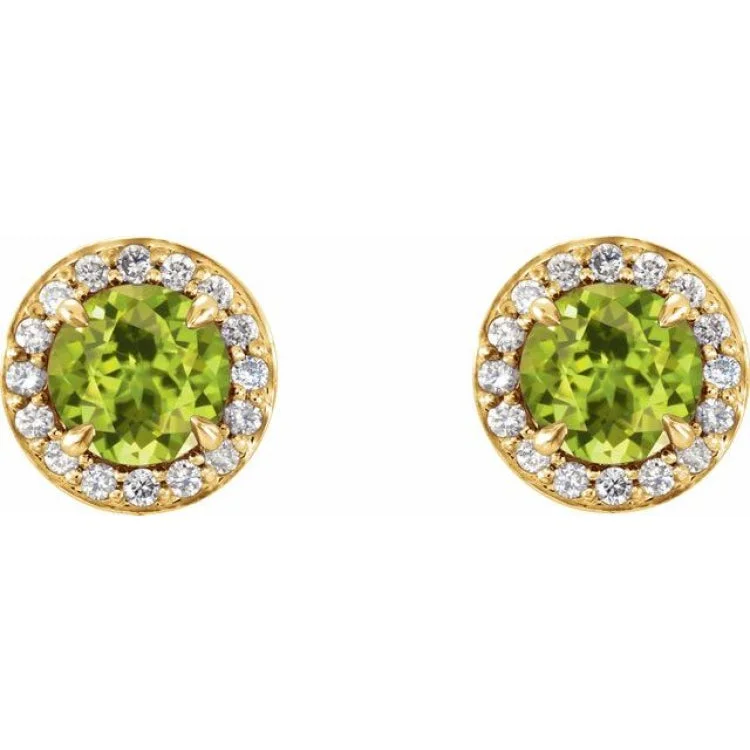 Ladies earrings timeless beauty -14K Yellow 5 mm Natural Peridot & 1/8 CTW Natural Diamond Earrings