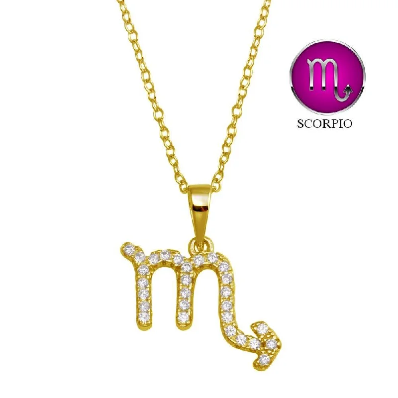 ladies necklaces symbolic-Gold Plated 925 Sterling Silver Scorpio CZ Zodiac Sign Necklace - BGP01338GP