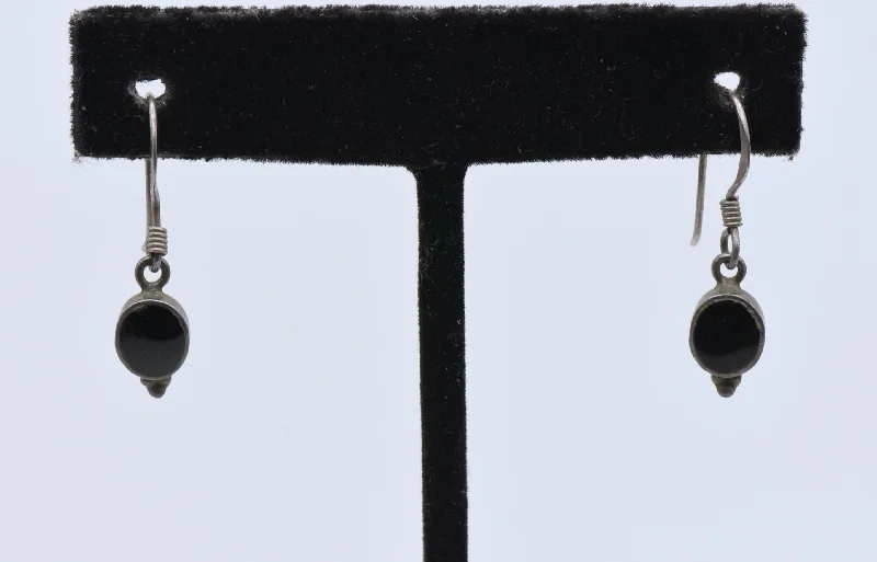 Ladies earrings autumn tones -Boma - Vintage Sterling Silver and Black Onyx Dangle Earrings