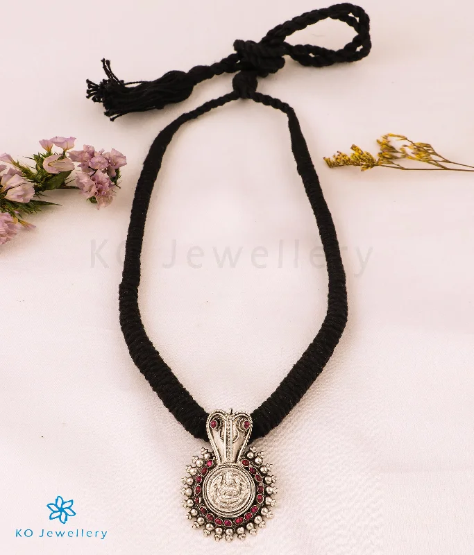 ladies necklaces cheap-The Vijeta Silver Kodava Thread Necklace (Oxidised)