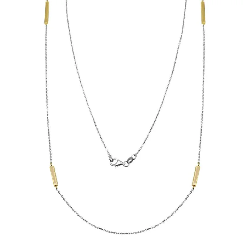 ladies necklaces expensive-Gold Plated 925 Sterling Silver Rectangle Bar Long Necklace - ITN00099RH-GP