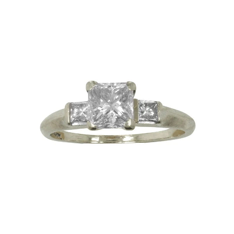 Ladies engagement rings vintage style -Pre-Owned Three Stone Engagement Ring, 14 Karat Gold