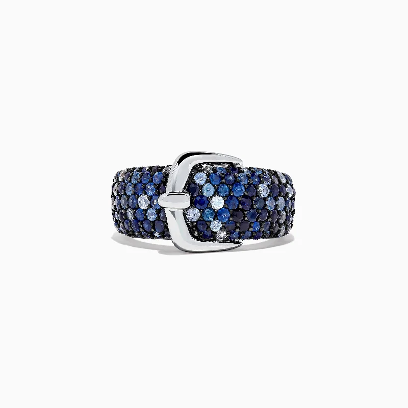 Ladies rings small business -Splash Sterling Silver Blue Sapphire Buckle Ring, 2.41 TCW