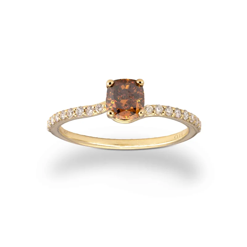 Ladies engagement rings durable band -Fancy Brown Diamond Engagement Ring, 14K Yellow Gold