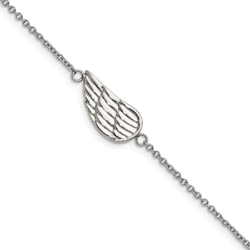 ladies bracelets budget friendly-Stainless Steel Polished and Brushed with 1.25in ext. Angel Wing Bracelet