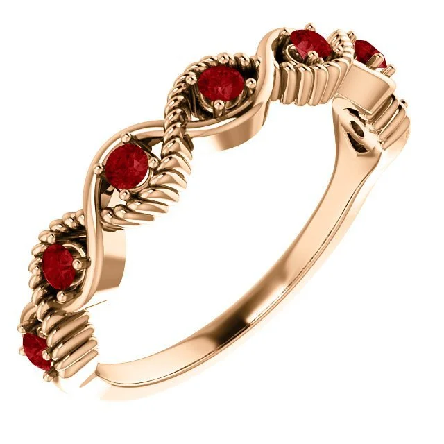 Ladies rings angel wings -14KT GOLD 0.28 CTW RUBY BEADED STACKABLE 7 STONE TWIST RING