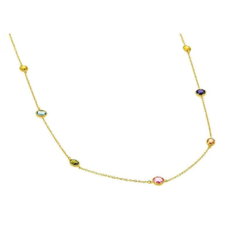 ladies necklaces modern classic-Silver 925 Gold Plated Multi Color CZ Stone Necklace - BGP00870