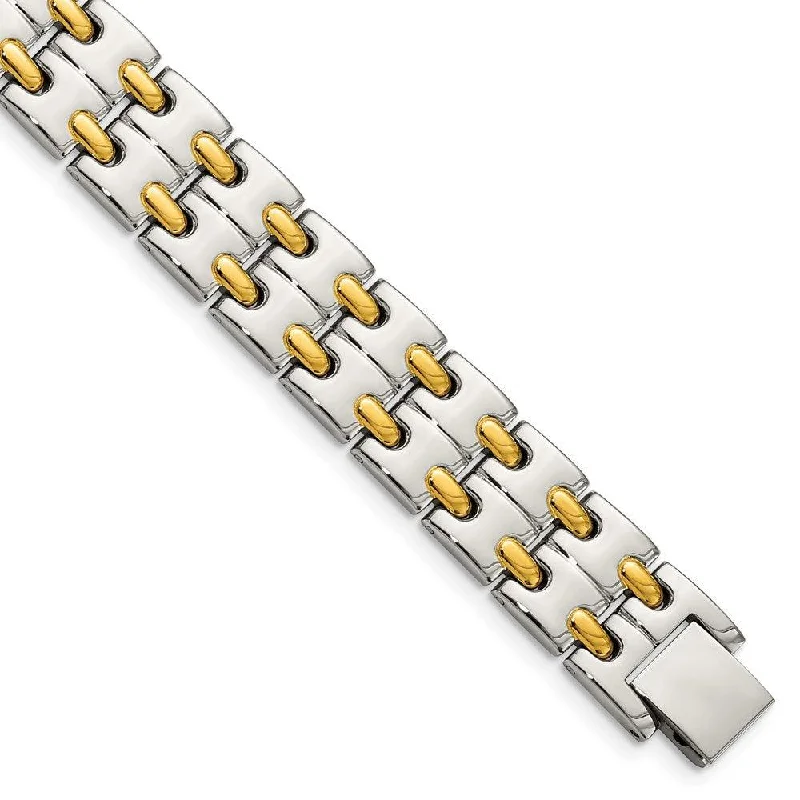 ladies bracelets deals-Stainless Steel Polished Yellow IP-plated 8.5in Bracelet