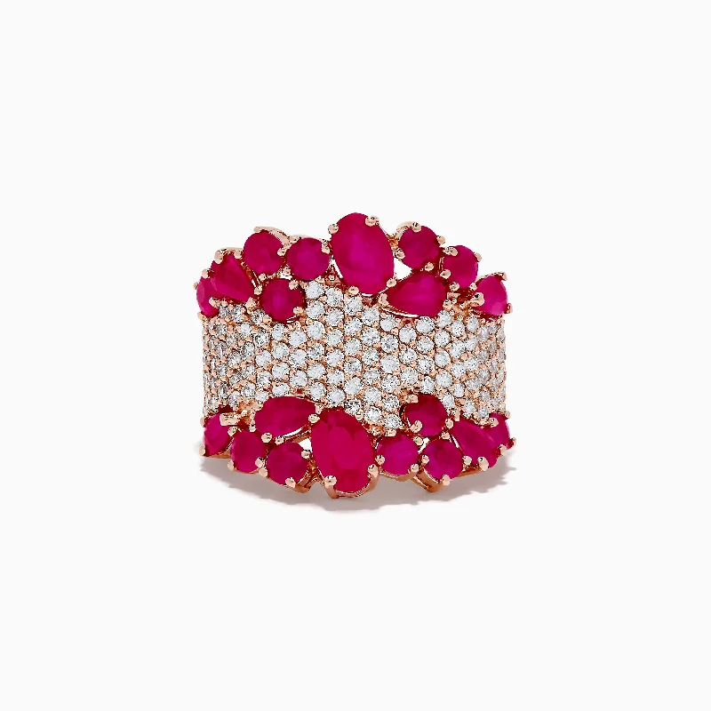 Ladies rings gold plated -Ruby Royale 14K Rose Gold Ruby and Diamond Cocktail Ring