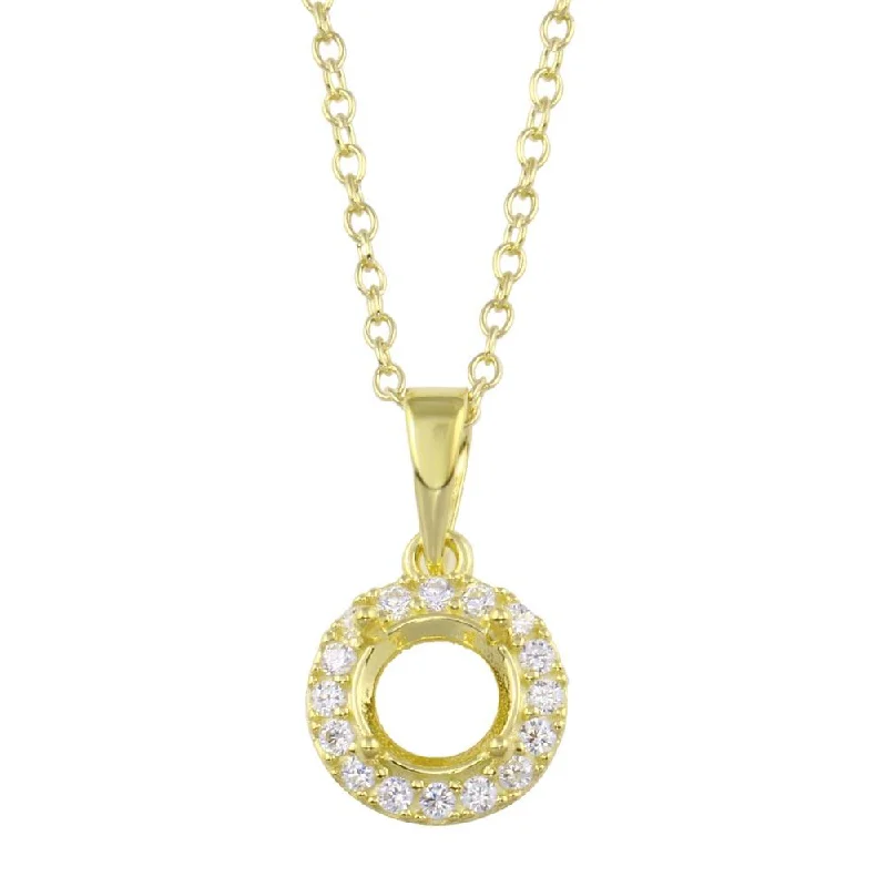 ladies necklaces star-Gold Plated 925 Sterling Silver Clear CZ  Mounting Pendant with Necklace - BGP01413GP