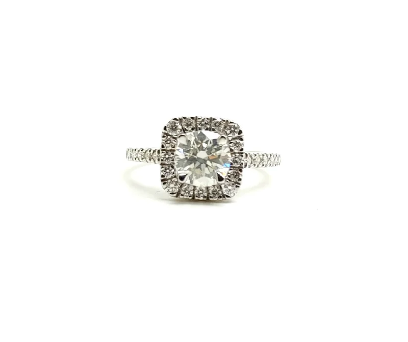 Ladies engagement rings milestone ring -Halo Diamond Engagement Ring in White Gold