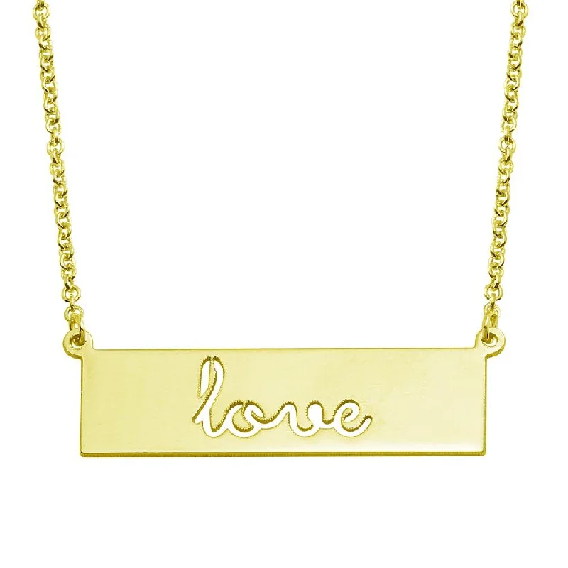 ladies necklaces synthetic-Gold Plated 925 Sterling Silver Love Engraved Bar Pendant Necklace  - ARN00055GP