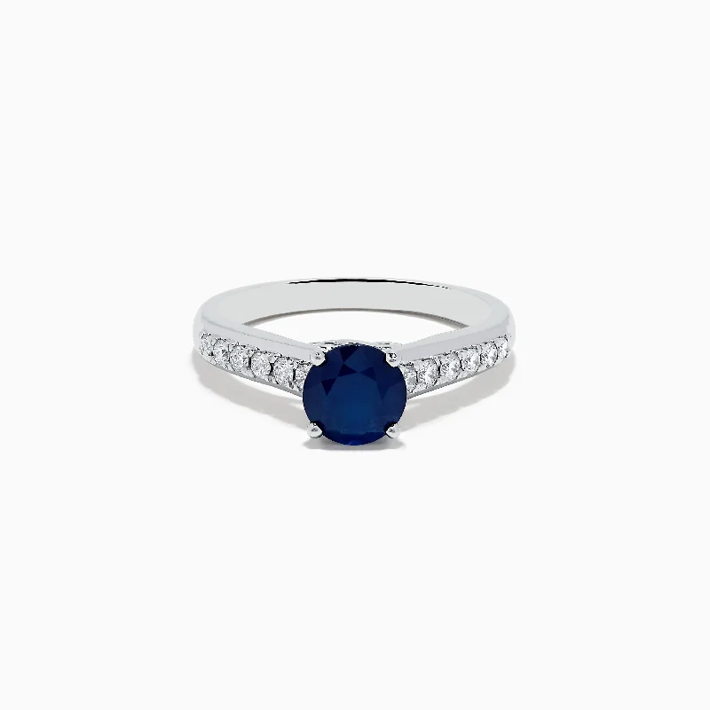 Ladies rings japanese cherry -Royale Bleu 14K White Gold Diamond and Blue Sapphire Ring