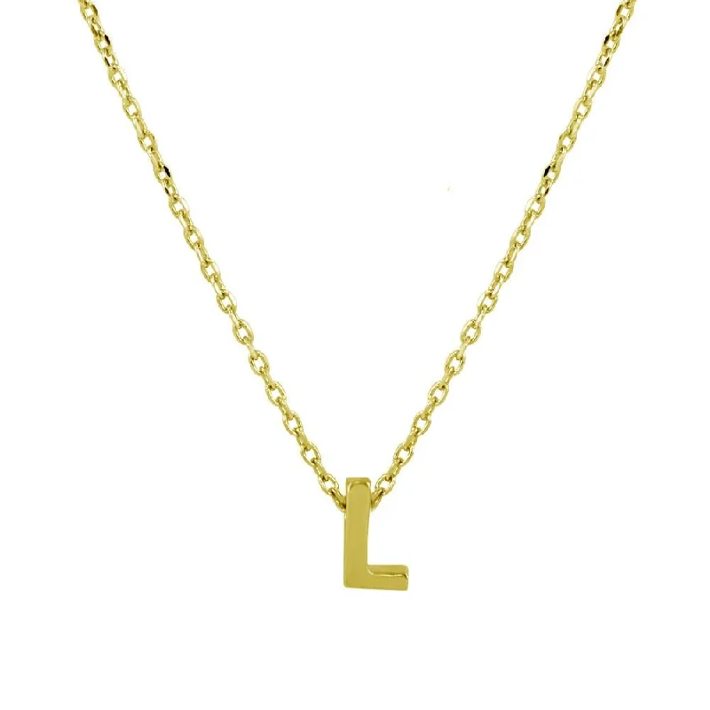 ladies necklaces formal-Gold Plated 925 Sterling Silver Small Initial L Necklace - JCP00001GP-L