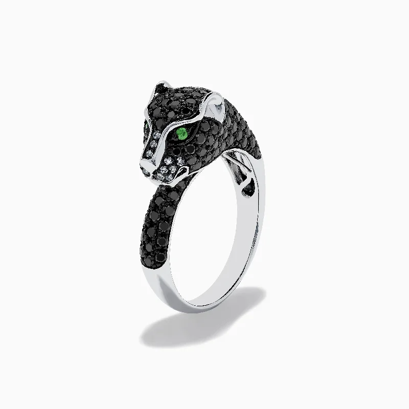 Ladies rings nautical look -Signature 14K White Gold Tsavorite and Diamond Panther Ring