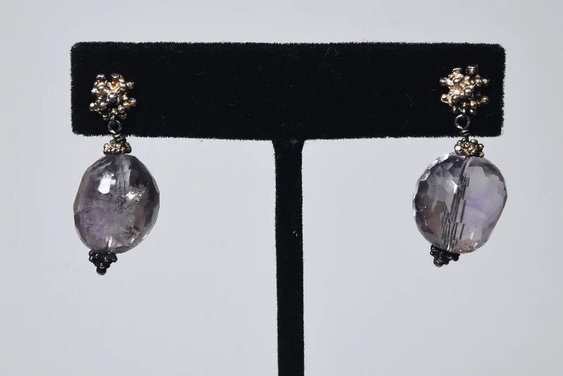 Ladies earrings vintage inspired -Barrel Amethyst Faceted Bead Dangle Earrings