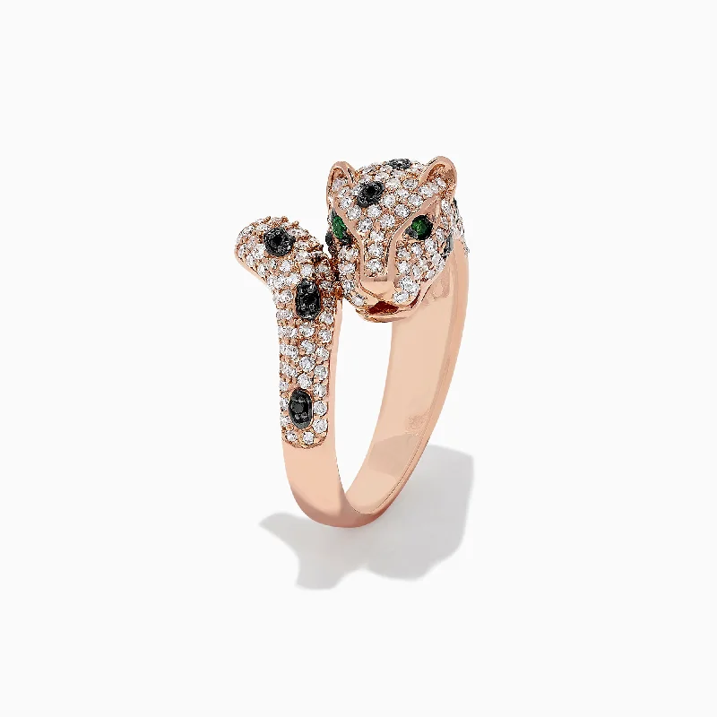 Ladies rings party style -Signature 14K Rose Gold Diamond & Emerald Panther Ring, 0.95 TCW