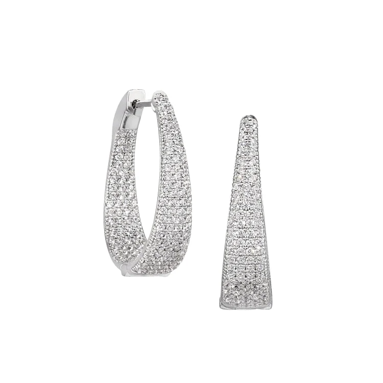 Ladies earrings hope symbol -Platinum Finish Sterling Silver Micropave Hoop Earrings with Graduated Simulated Diamonds