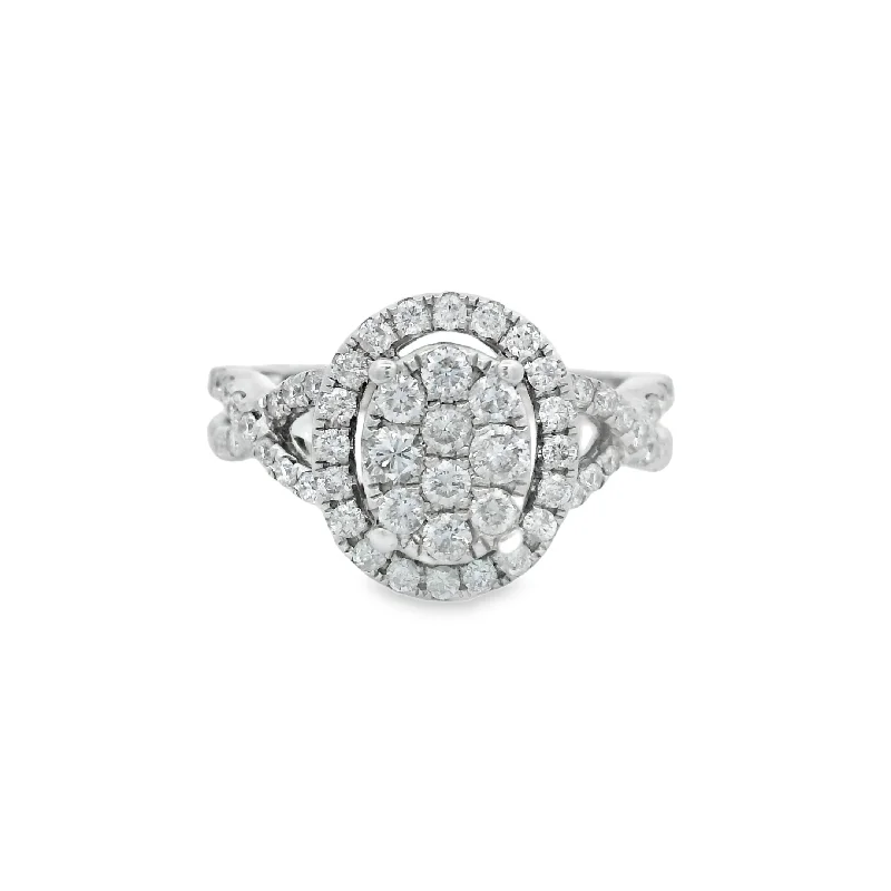 Ladies engagement rings celebrity inspired -Pave Oval Style Halo Twist Diamond Engagement Ring