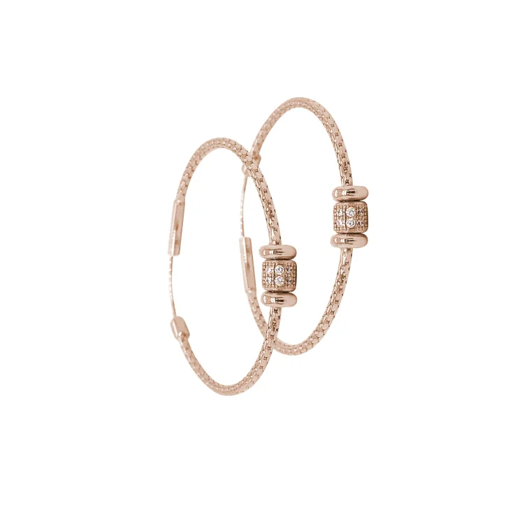 Ladies earrings ruby red -Rose Gold Finish Sterling Silver Corean Cable Hoop Earrings with a Barrell with Simulated Diamonds