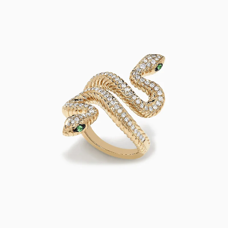 Ladies rings bollywood flair -Safari 14K Yellow Gold Tsavorite and Diamond Snake Ring, 0.68 TCW