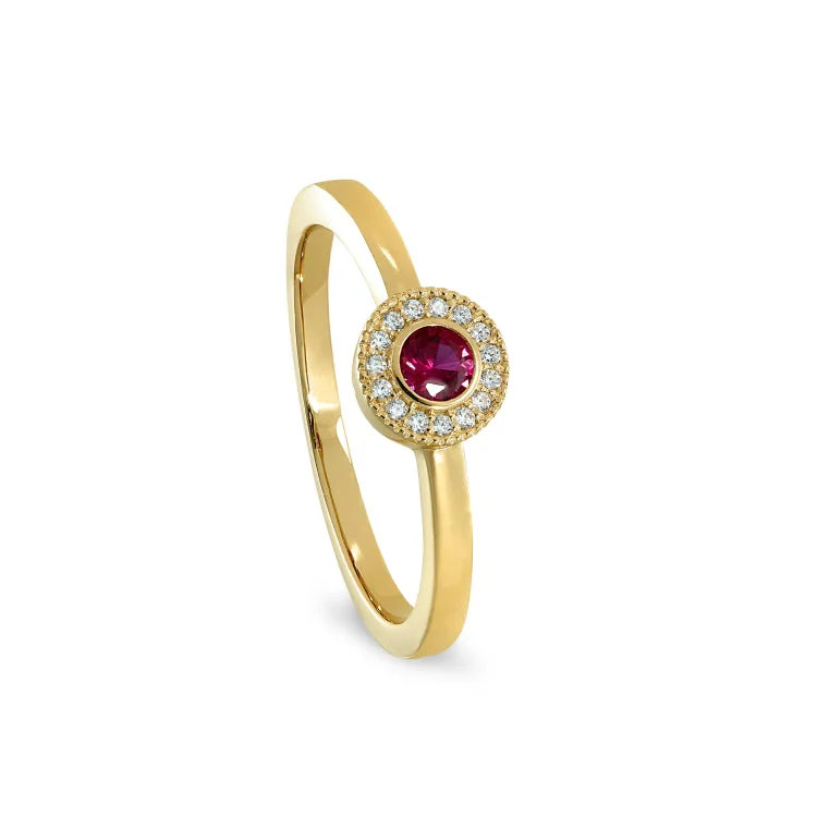 Ladies rings infinity symbol -Gold Finish Sterling Silver Micropave Round Simulated Ruby Ring with Simulated Diamonds Size 4