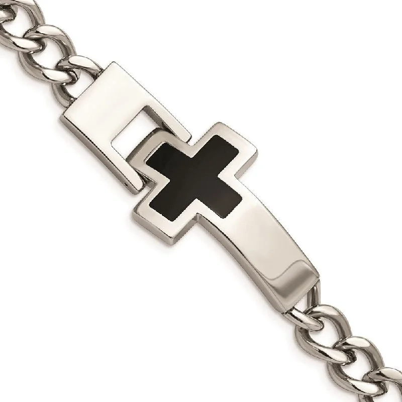 ladies bracelets layered-Stainless Steel Enameled Cross 9.25in Bracelet