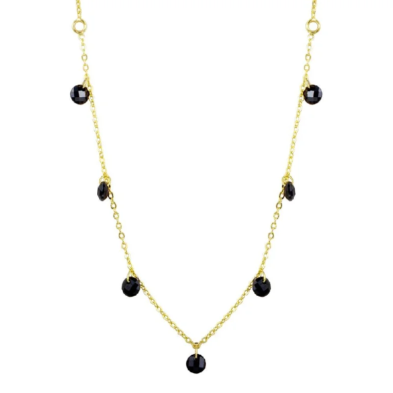 ladies necklaces locket-Gold Plated 925 Sterling Silver Dangling Black CZ Chain Necklace - ECN00050GP