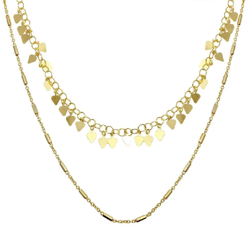 ladies necklaces contemporary-Gold Plated 925 Sterling Silver Double Chain Confetti Necklace - ECN00047GP