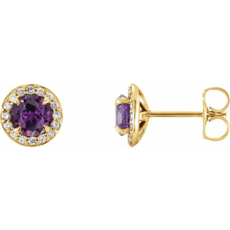 Ladies earrings with gemstones -14K Yellow 5 mm Lab-Grown Alexandrite & 1/8 CTW Natural Diamond Earrings