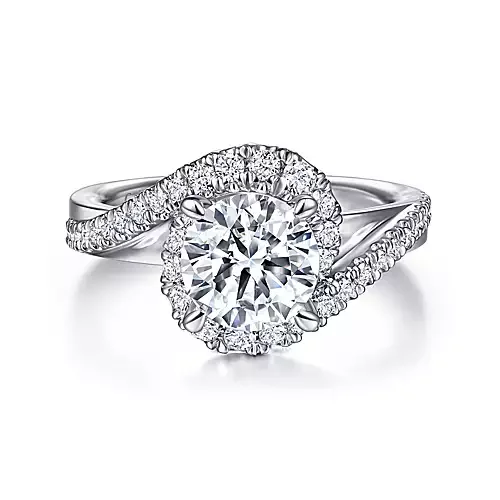 Ladies engagement rings red carpet -Zahara - 14K White Gold Round Bypass Diamond Engagement Ring