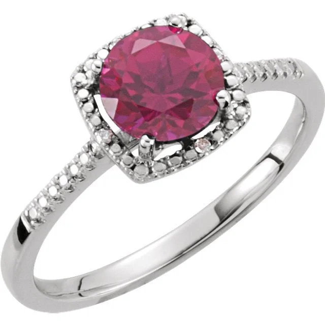 Ladies rings tri color -STERLING SILVER 1.85 CT CREATED RUBY & .01 CTW DIAMOND HALO RING