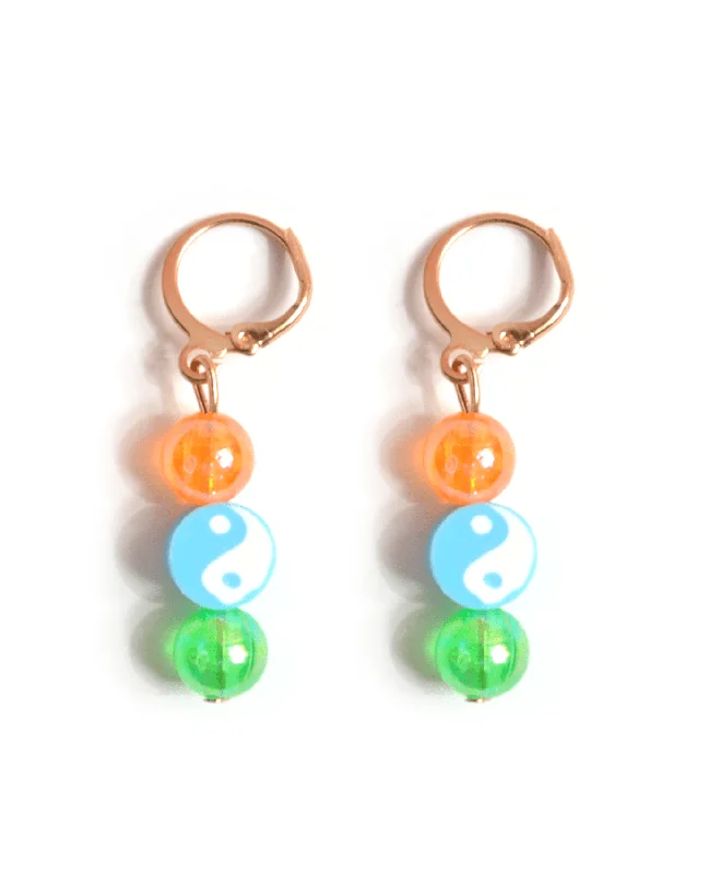 Ladies earrings resin art -Yin Yang Balance Hoop Earring