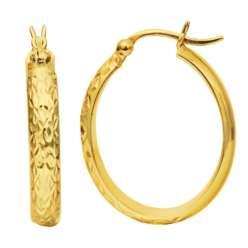 Ladies earrings clearance deal -14K Gold Oval Diamond Cut Hoop Earring