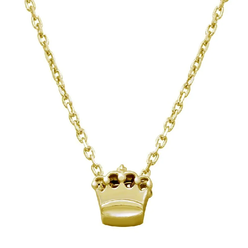 ladies necklaces gift box-Gold Plated 925 Sterling Silver Mini Crown Pendant Necklace - JCP00003GP