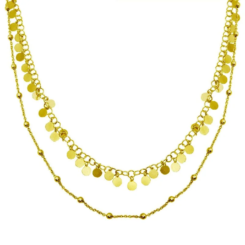 ladies necklaces short-Gold Plated 925 Sterling Silver Double Chain Confetti Necklace - ECN00048GP