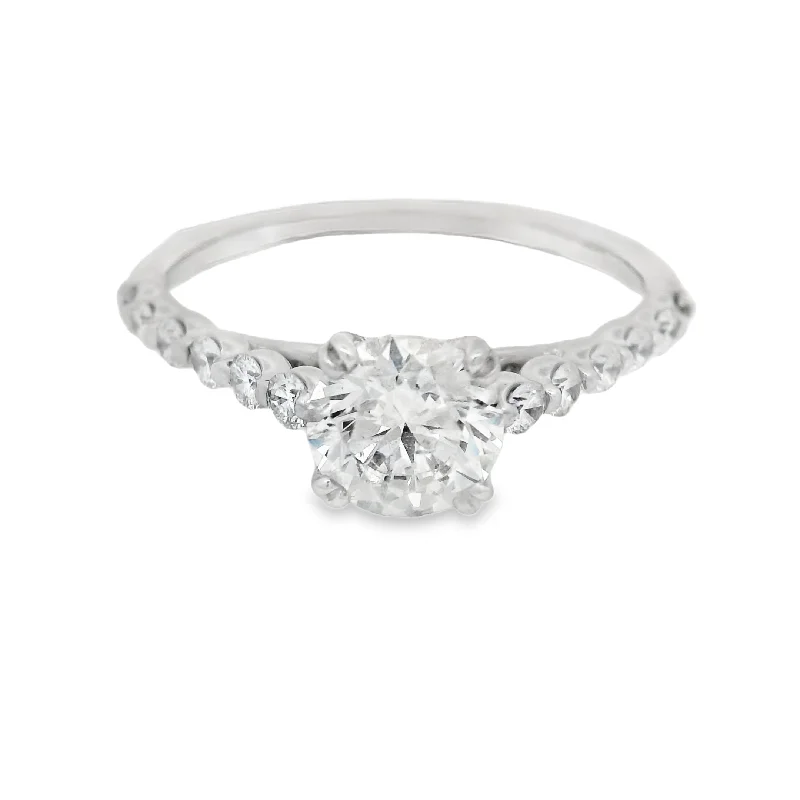 Ladies engagement rings uncut diamond -White Gold GIA Certified Diamond Accented Solitare Engagement Ring