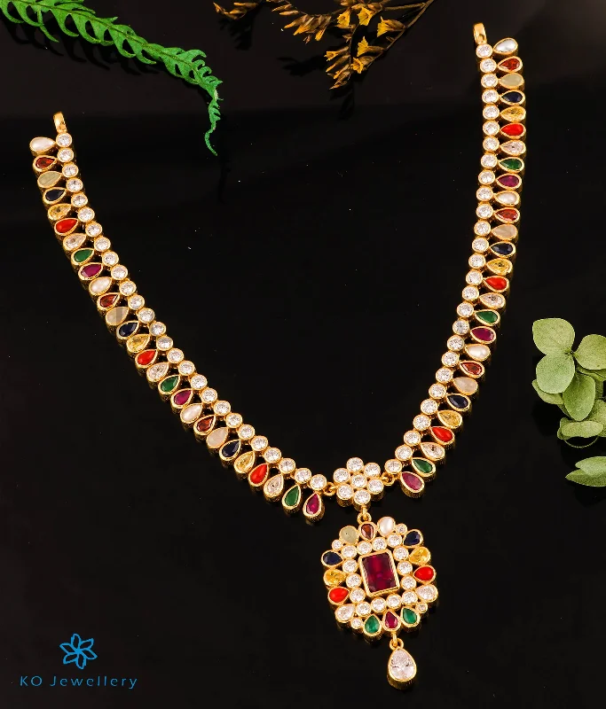 ladies necklaces trending-The Vyuti Silver Navratna Necklace